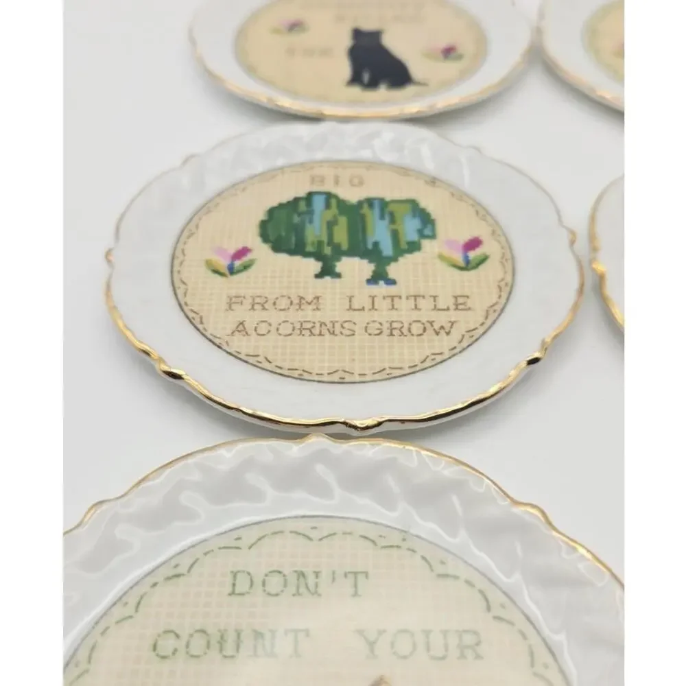 VTG Ardalt Golden Rule Virtues Set of Six Needlepoint 1950's Japan Plates